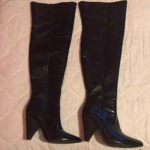 Black leather over the knee boots
